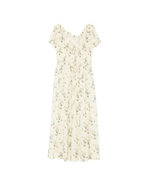 Doen White Robe Mi-Longue Ashlynn À Fleurs