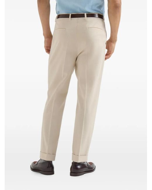 Brunello Cucinelli Natural Cotton And Virgin Wool Gabardine Trousers With Pleat for men