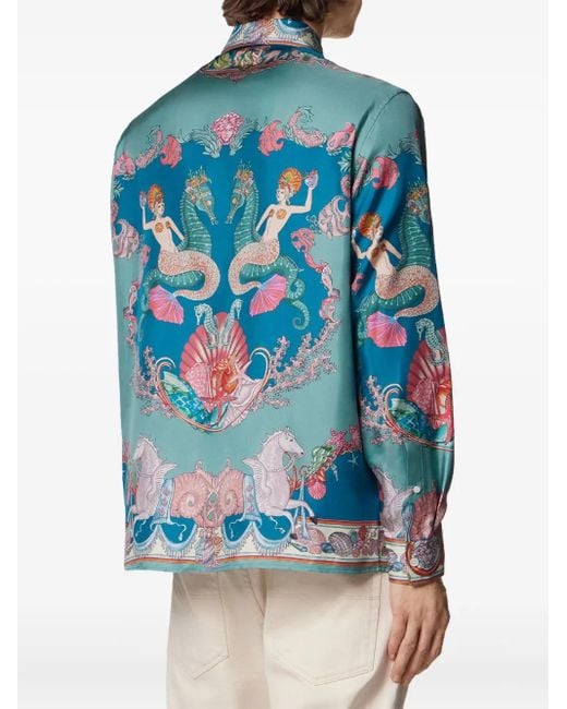 Versace Blue Coral Theatre Silk Shirt for men
