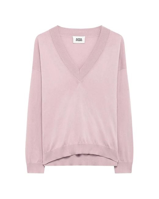Alpha Studio Pink V-Neck Sweater