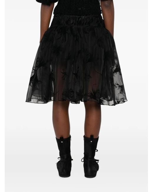 PAULINE DUJANCOURT Black Floral-Print Ruffled Midi Skirt