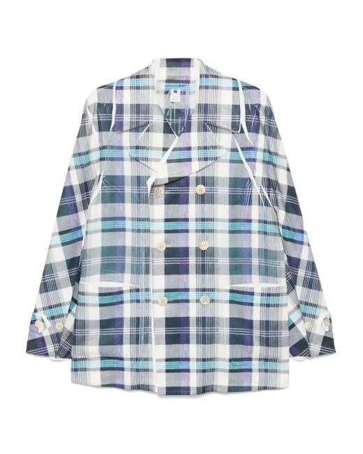 Comme des Garçons Blue Checked Double-Breasted Button Blazer for men