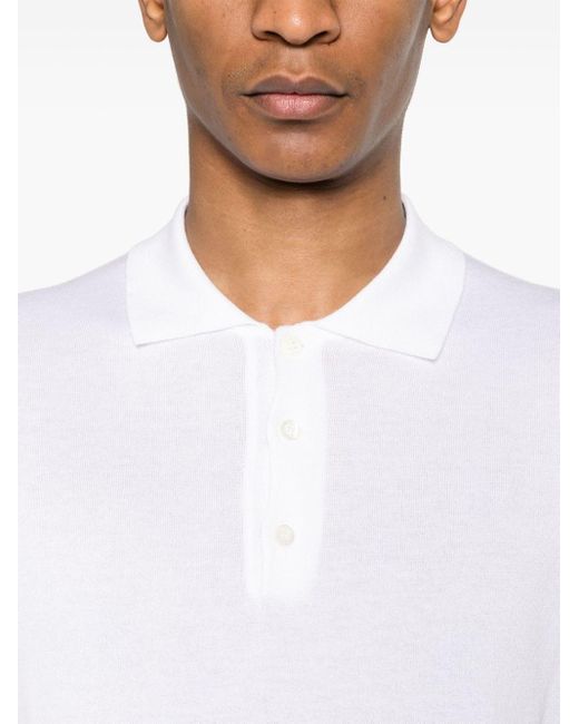 Canali White Cotton-blend Knitted Polo Shirt for men