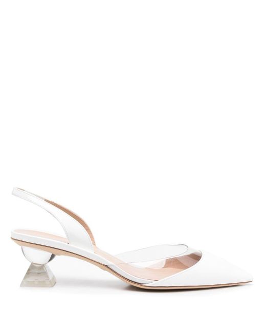 Stuart Weitzman Leather Lucite Sculpt Sling-back Pumps in White | Lyst ...