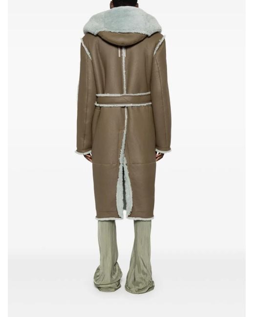 Rick Owens Gray Belted Lambskin Shearling Coat for men
