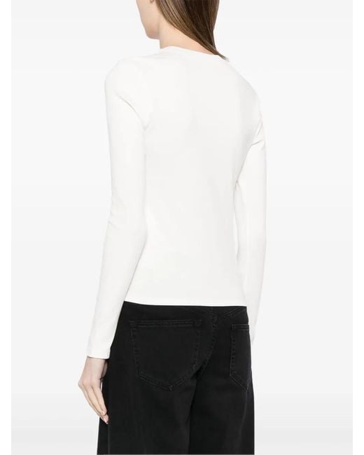 Reformation White Davy Ribbed-Knit Long-Sleeve T-Shirt