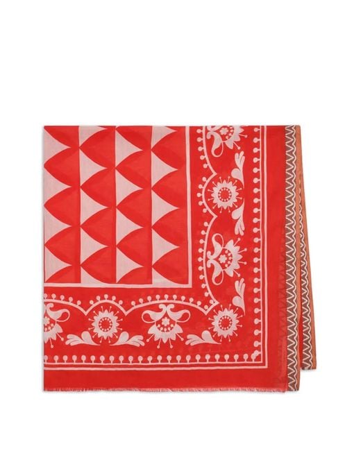 Maliparmi Red Fringed Printed Scarf