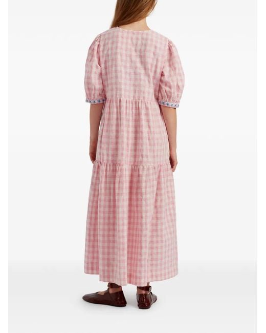 Chinti & Parker Pink Gingham-Pattern Maxi Dress