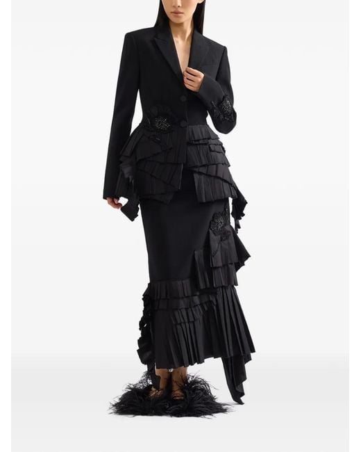 Erdem Black Embroidered Ruffled Blazer