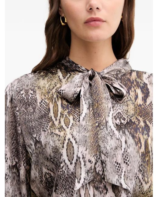 MARC AUREL Gray Snake-Print Bow Blouse