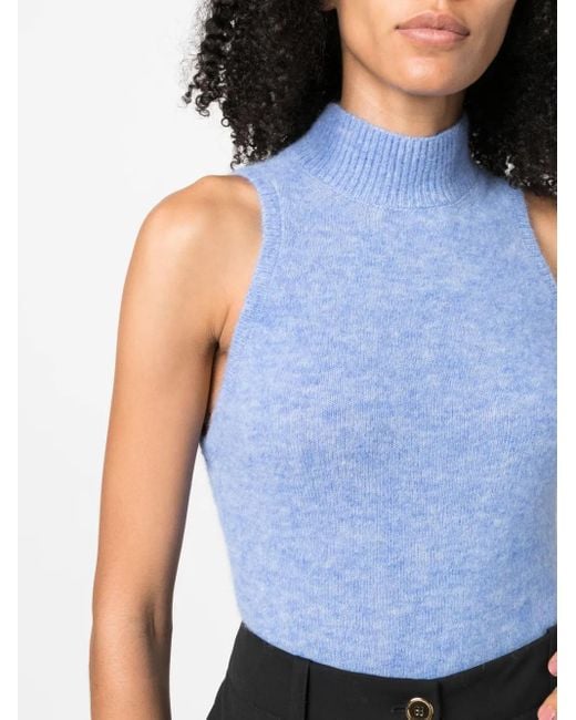 Patou Blue Mock-Neck Knitted Top