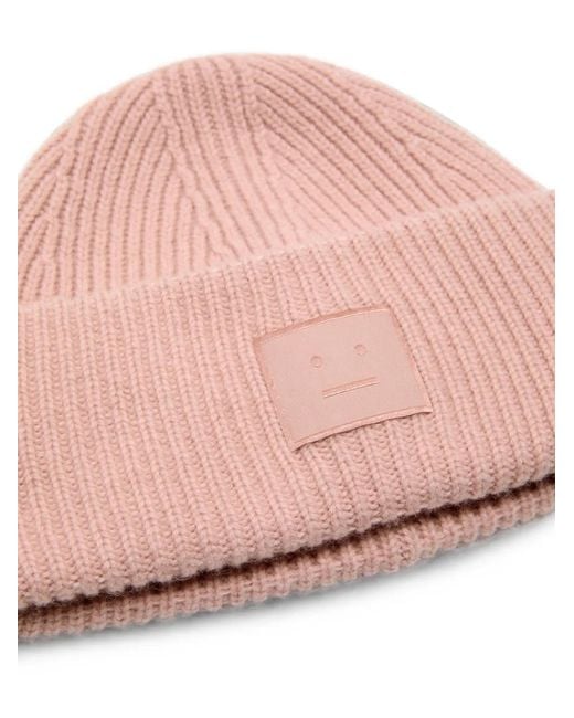 Acne Pink Face Logo Beanie