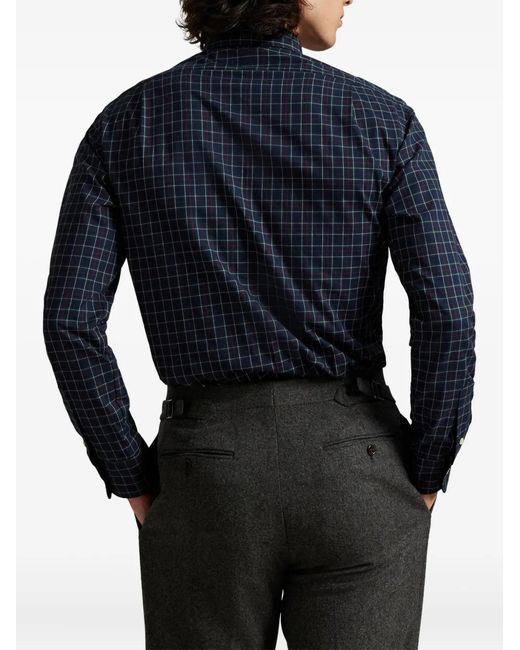 Polo Ralph Lauren Blue Twill Checked Long-Sleeve Shirt for men
