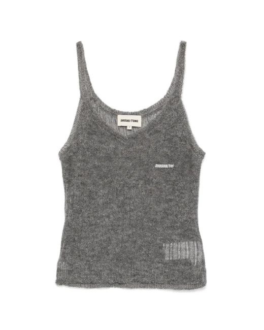 ShuShu/Tong Gray Knit Spaghetti-Straps Top
