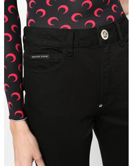 Philipp Plein Black Skull Flared High-Waisted Jeans