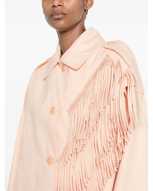 Erika Cavallini Semi Couture White Fringe-Detail Trench Coat
