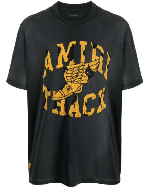 Amiri Track T-Shirt aus Baumwoll-Jersey mit Logoflockdruck in Black für Herren