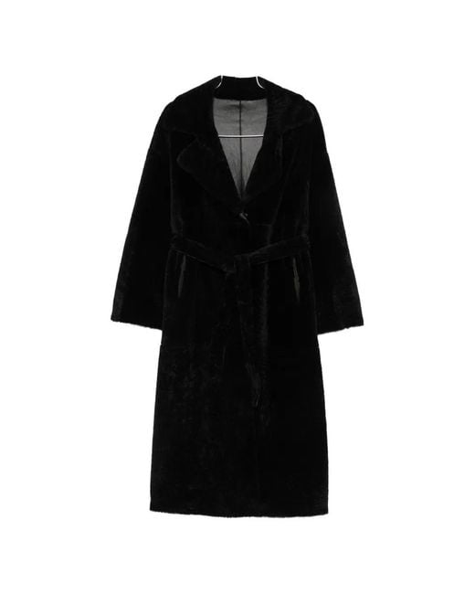 Arma Black Belted Shearling Coat