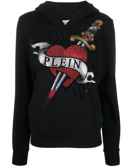 Philipp Plein Black Crystal-Embellished Logo Hoodie