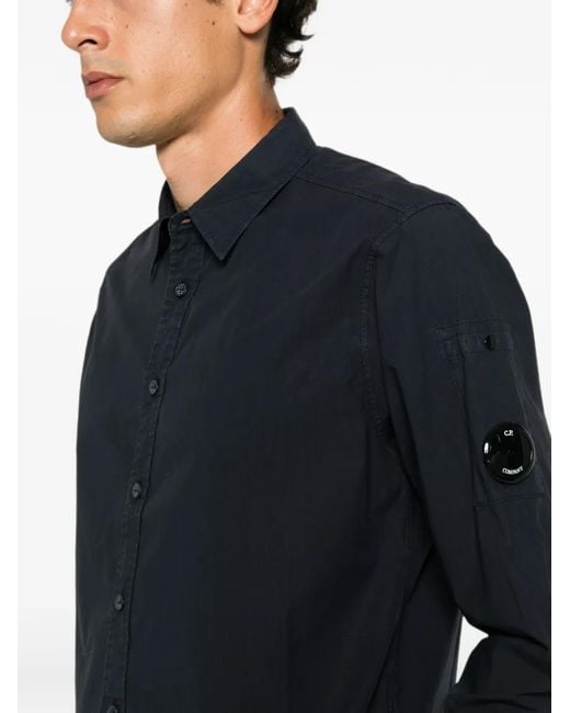 C P Company Blue Lens-Detail Button-Up Shirt for men