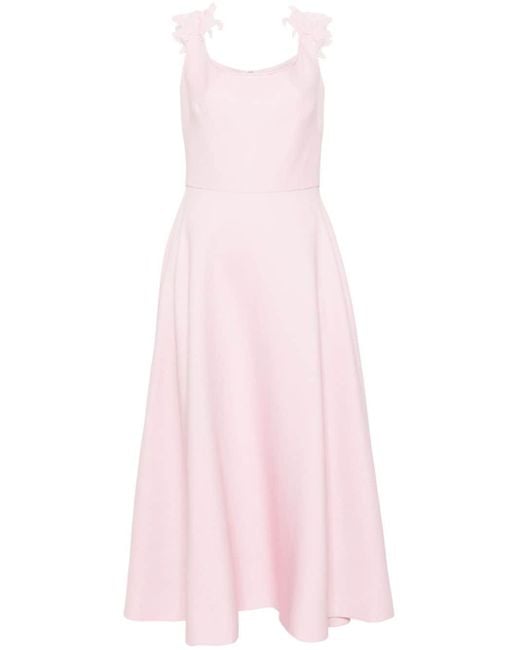 Valentino Garavani Pink Floral-appliqué Flared Midi Dress