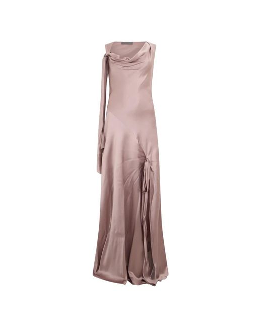 Alberta Ferretti Pink Asymmetric Silk Maxi Dress