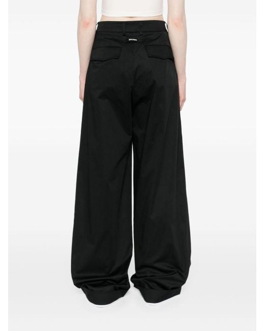 Palm Angels Black Logo-tag Pleated Straight Trousers