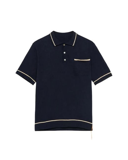 Fortela Blue Herrison Contrast-Collar Cotton Polo Shirt for men
