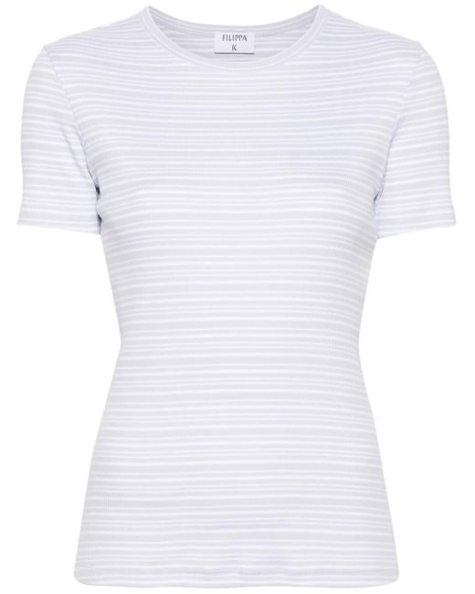 Filippa K White Geripptes T-Shirt mit Streifen