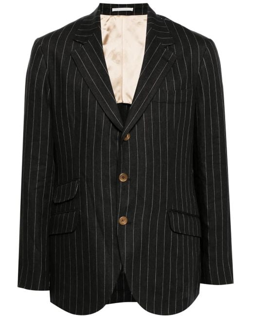 Brunello Cucinelli Black Pinstripe Virgin Wool Blazer for men
