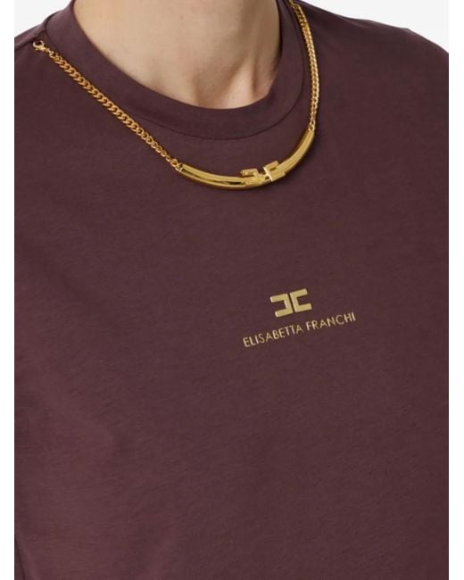 Elisabetta Franchi Purple Chain Embellished T-Shirt