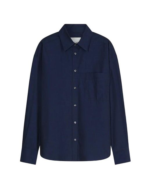 Closed Blue Chest-Pocket Button-Up Shirt