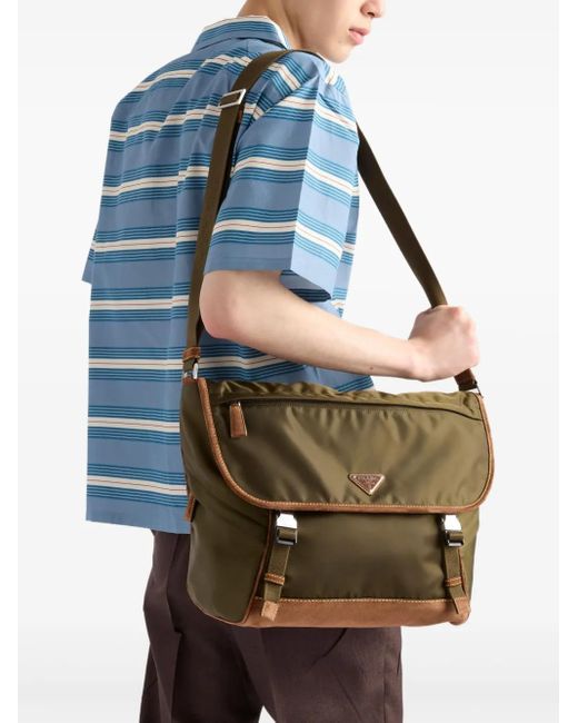 Prada Black Large Triangle-Logo Messenger Bag for men
