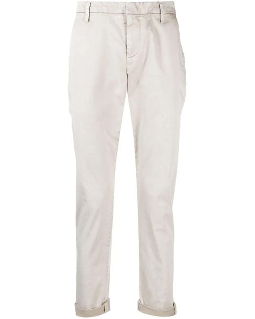 Dondup White Cropped Cotton Chino Trousers for men