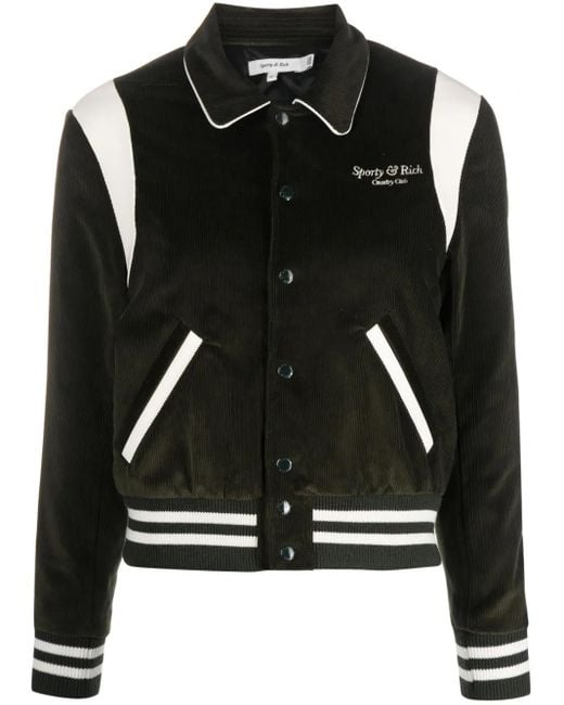 Sporty & Rich Black Logo-Embroidered Cotton Bomber Jacket