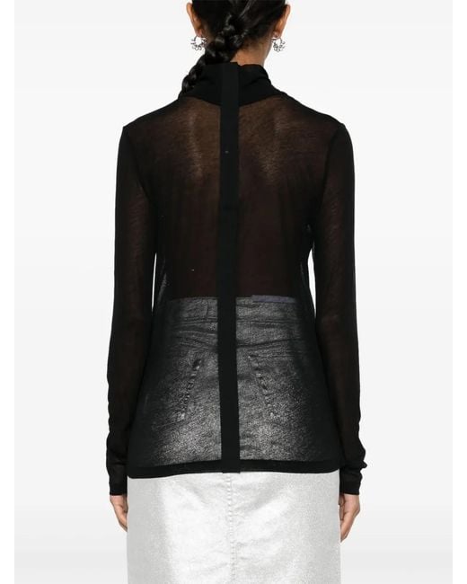 Helmut Lang Black Sheer Turtleneck Long-Sleeve T-Shirt