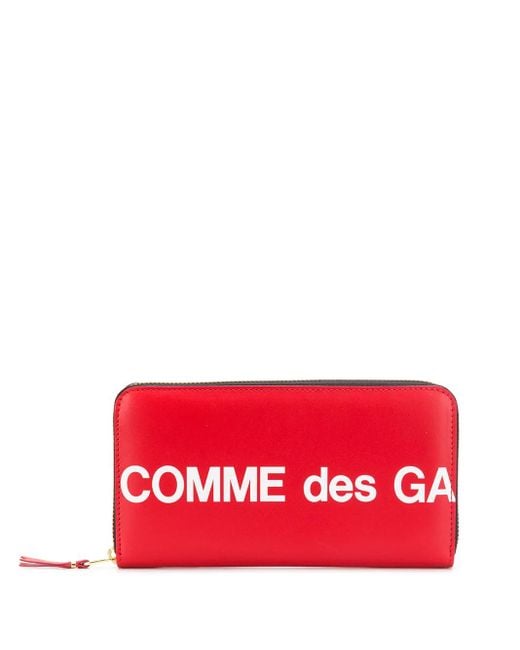 Comme des Garçons Red Calf Leather Wallet With Contrast Printed Logo