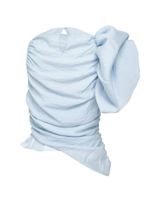 Pushbutton Blue Gathered One-Shoulder Top