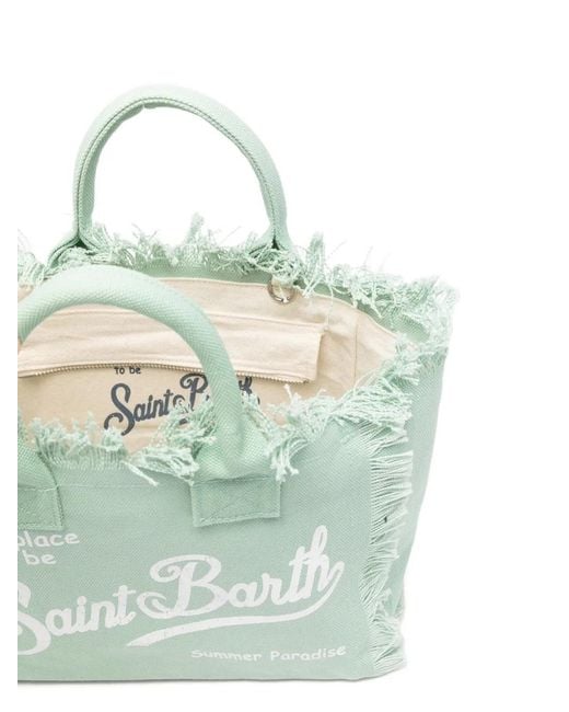 Mc2 Saint Barth Blue Vanity Fringed Logo-Print Tote Bag