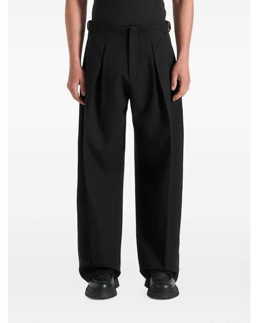 Manière De Voir Black Lior Box Pleat Hatched Wide Leg Trousers for men