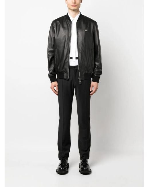 Philipp Plein Black Billy Leather Bomber Jacket for men