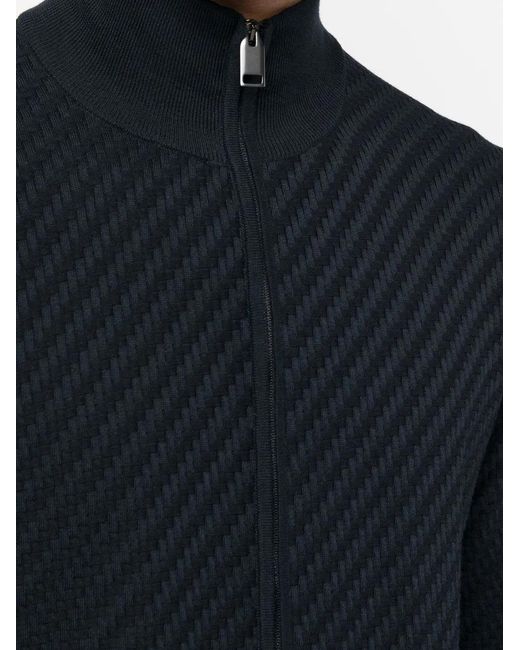 Brioni Blue Embossed-Finish Zip-Up Jumper