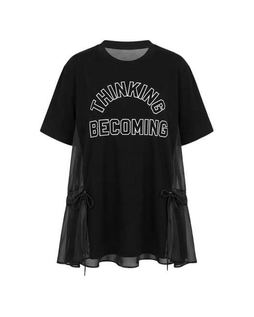 Sacai Black Graphic-Print Sheer-Panel T-Shirt