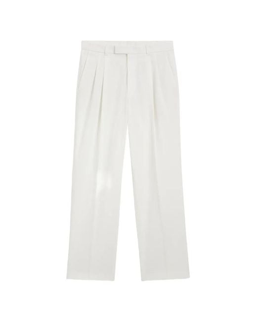 Boss White Pleated Relaxed-Fit Tailored Trousers for men