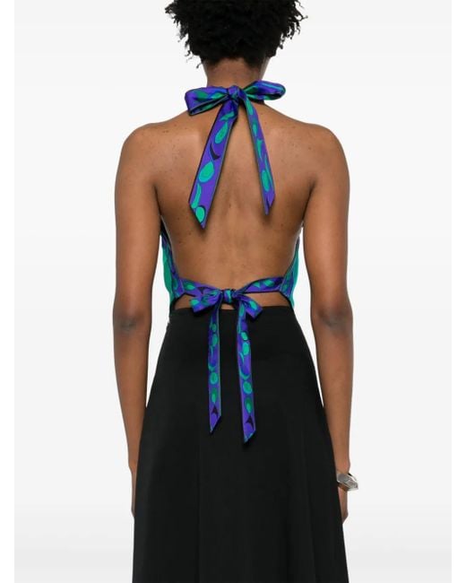Emilio Pucci Top Met Halternek En Strikdetail in het Blue