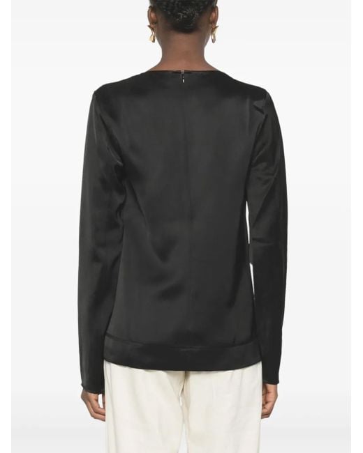 Totême  Black Long-Sleeve Satin Top