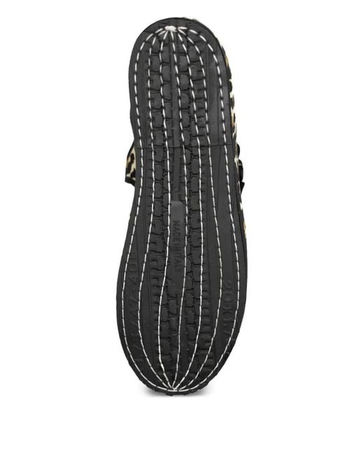 Gondolina Black Mary Jane Leopard-Pattern Double-Lace Ballet Flats