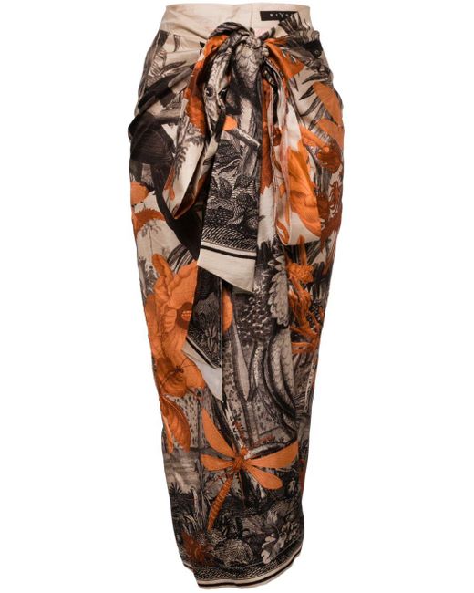 Biyan Orange Magali Silk Wrap Skirt