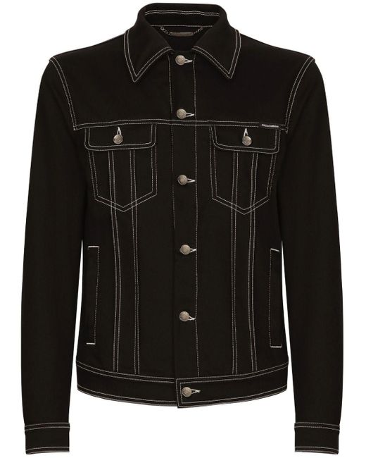 Dolce & Gabbana Black Contrast-stitching Denim Jacket for men