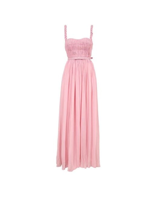 LEO LIN Pink Braided-Strap Ruched Long Dress